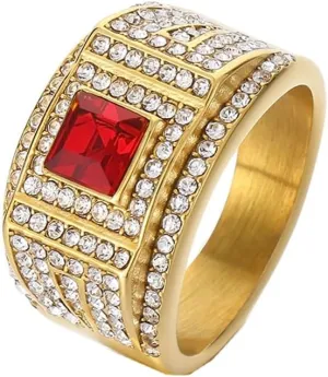 PAMTIER Women Men's Full Diamond Ring Stainless Steel Square Gemstone Bnad Ring for Couple Engagement Promise Comfort Fit