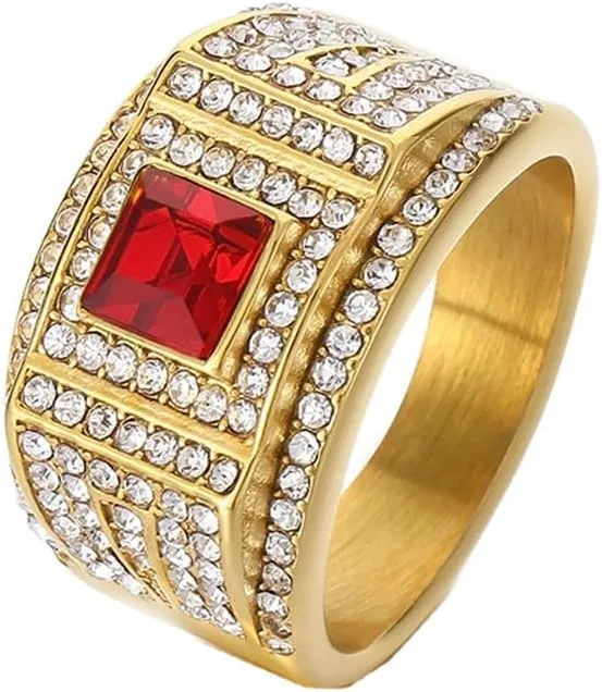PAMTIER Women Men's Full Diamond Ring Stainless Steel Square Gemstone Bnad Ring for Couple Engagement Promise Comfort Fit