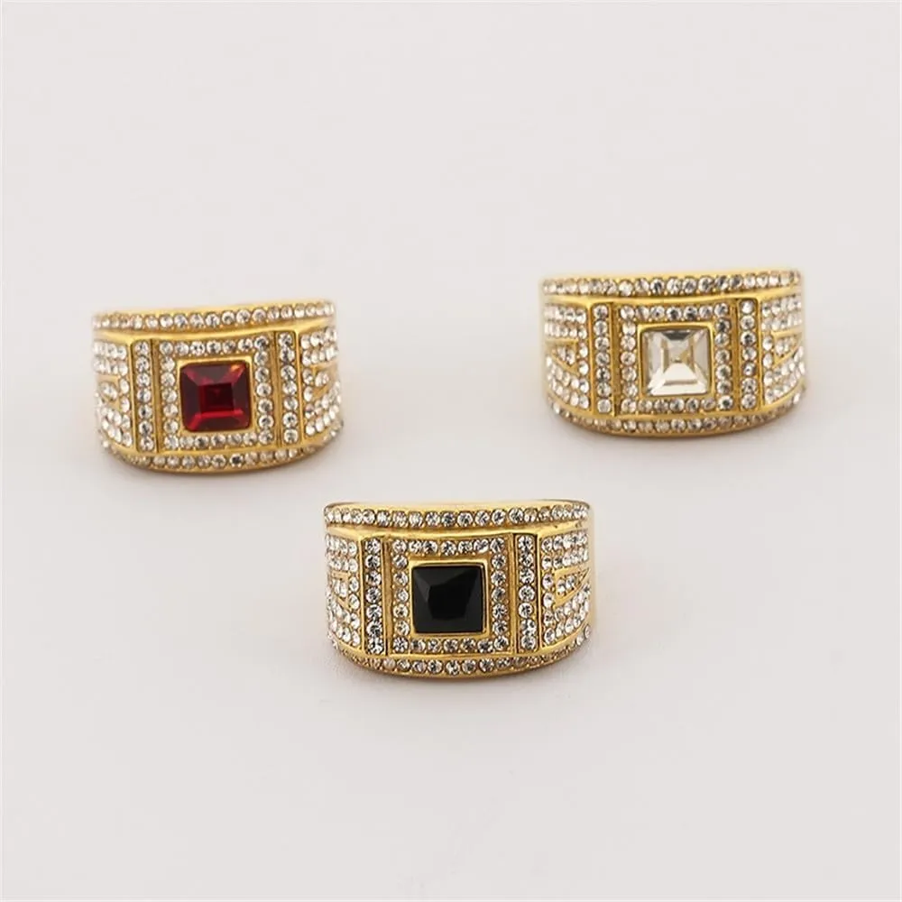 PAMTIER Women Men's Full Diamond Ring Stainless Steel Square Gemstone Bnad Ring for Couple Engagement Promise Comfort Fit