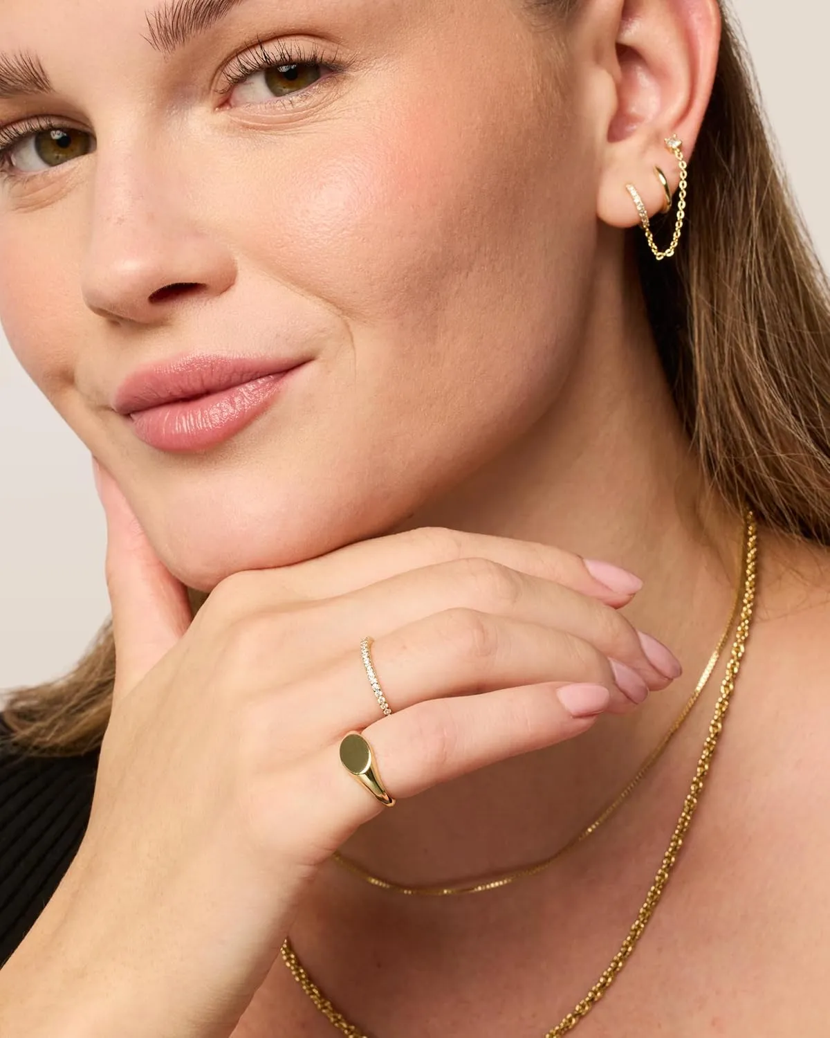 PAVOI 14K Gold Plated Pinky Signet Ring for Women | Lightweight Statement Bands | Chunky Signet Stackable Rings