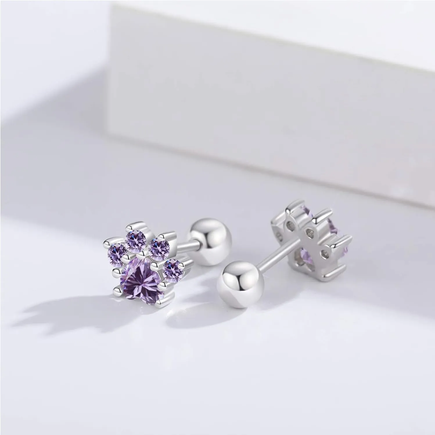 Paw Print Studs Earrings Hypoallergenic Jewelry Gift for Women Puppy Dog Cat Pet Earrings with Zirconia Paw Screw Back Earrings 925 Silver Earrings for Women Teen Birthday Party (Paw)