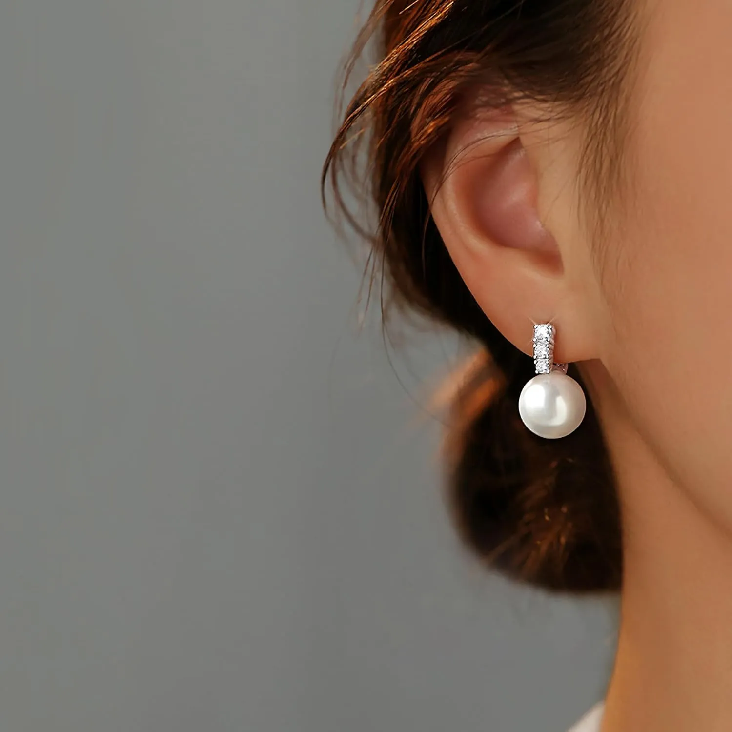 Pearl Earrings for Women Dainty 925 Sterling Silver Dangle Drop Earrings with 5A Cubic Zirconia Pearl Drop Earring Big Bridal Hoop Wedding Birthday 2025 Graduation Season Gift Jewelry for Her
