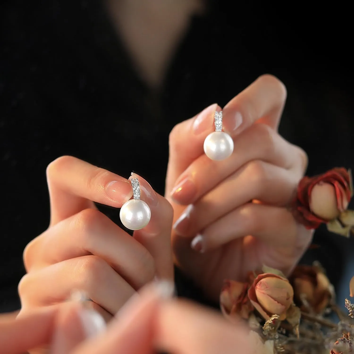 Pearl Earrings for Women Dainty 925 Sterling Silver Dangle Drop Earrings with 5A Cubic Zirconia Pearl Drop Earring Big Bridal Hoop Wedding Birthday 2025 Graduation Season Gift Jewelry for Her
