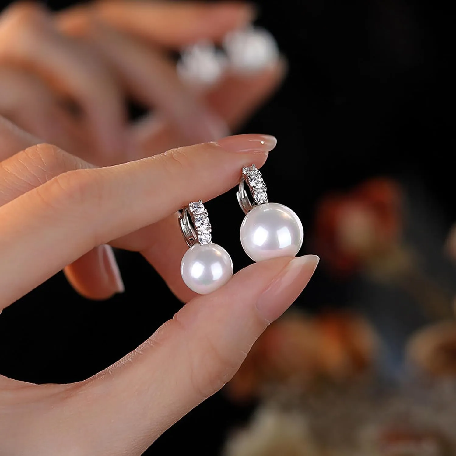 Pearl Earrings for Women Dainty 925 Sterling Silver Dangle Drop Earrings with 5A Cubic Zirconia Pearl Drop Earring Big Bridal Hoop Wedding Birthday 2025 Graduation Season Gift Jewelry for Her
