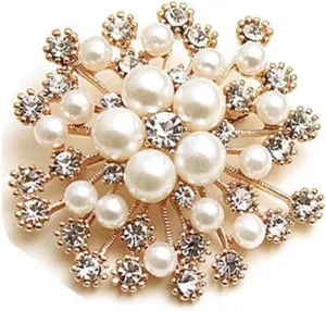 Pearl Flower Brooch Pin Shining Round Flower Brooches Crystal Brooch Pin For Women Brooch Pin Lapel Pin Accessories Fashion Wedding Bouquet Dress Pin Gift