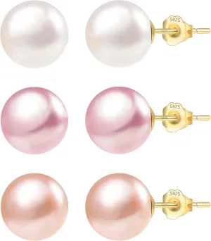 Pearl Stud Earrings for Women Studs Set AAA Pearl Studs Hypoallergenic Sterling Silver Pearl Earrings Multi Pack