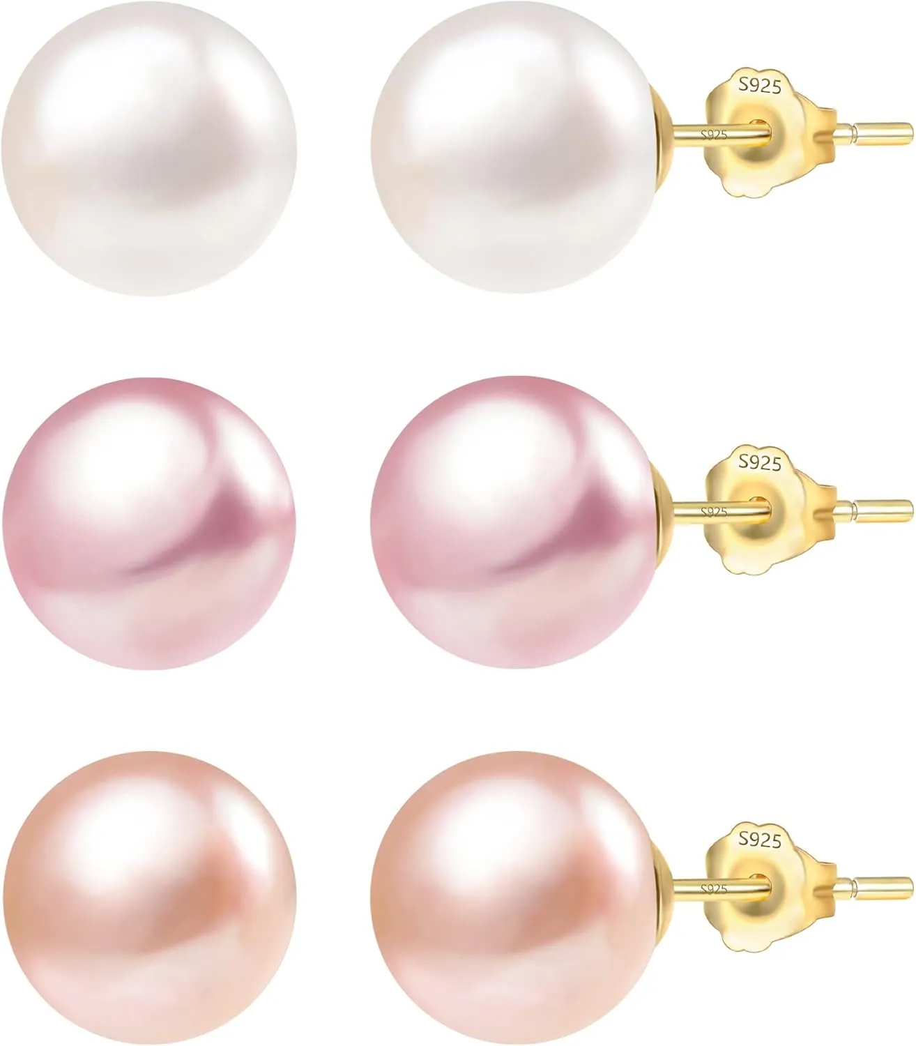 Pearl Stud Earrings for Women Studs Set AAA Pearl Studs Hypoallergenic Sterling Silver Pearl Earrings Multi Pack