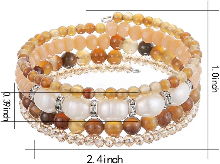 PEARL&CLUB Bead Crystal Wrap Bangle Bracelet - Fashion Jewelry Beaded Bracelet with Silver Metal, Gifts for Women