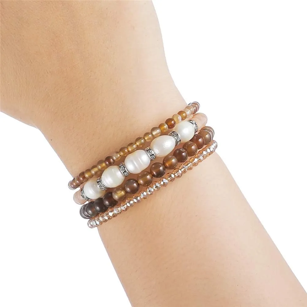 PEARL&CLUB Bead Crystal Wrap Bangle Bracelet - Fashion Jewelry Beaded Bracelet with Silver Metal, Gifts for Women