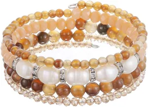 PEARL&CLUB Bead Crystal Wrap Bangle Bracelet - Fashion Jewelry Beaded Bracelet with Silver Metal, Gifts for Women