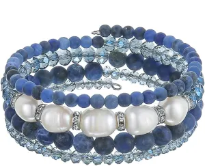PEARL&CLUB Bead Crystal Wrap Bangle Bracelet - Fashion Jewelry Beaded Bracelet with Silver Metal, Gifts for Women