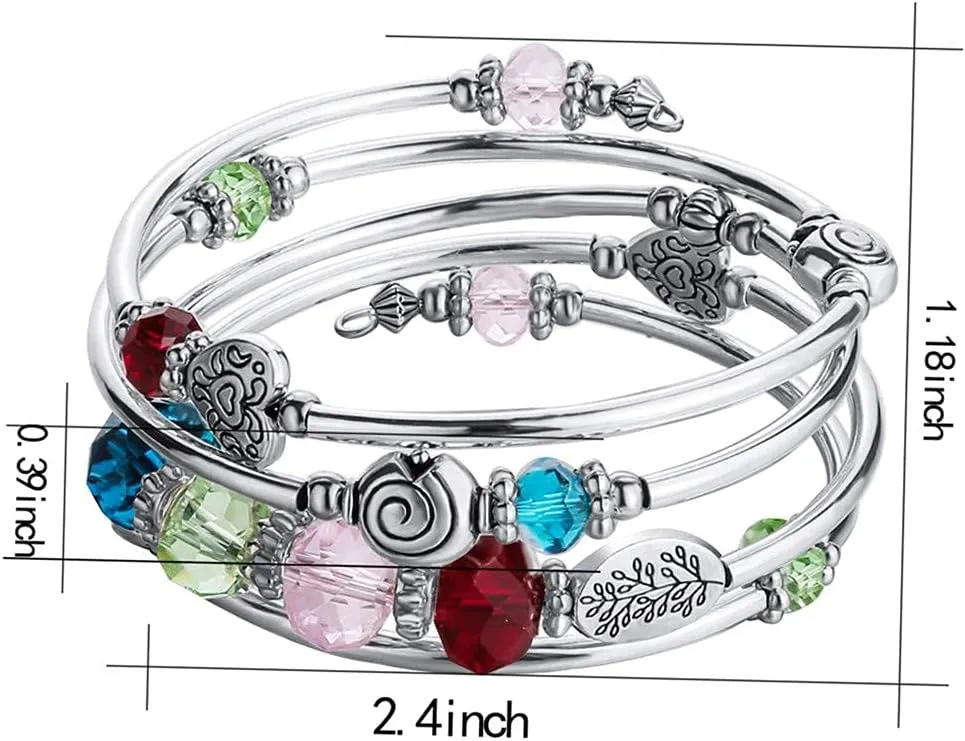 PEARL&CLUB Bead Crystal Wrap Bangle Bracelet - Fashion Jewelry Beaded Bracelet with Silver Metal, Gifts for Women
