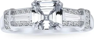 Personalize Three Stone Past Present Future Art Deco Style 2CT Canary Yellow AAA CZ Square Princess or Emerald Asscher Cut Engagement Ring For Women Baguettes Side Stone Band .925 Sterling Silver