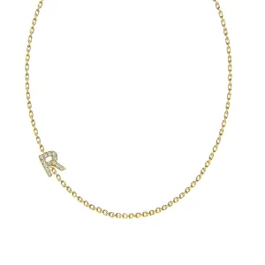 Personalized 14k Gold Sideways Diamond Initial Necklace - Custom Pave Diamond Letter Charm - Ideal Gift for Her, Christmas, Mother's Day - Elegant Gold Jewelry