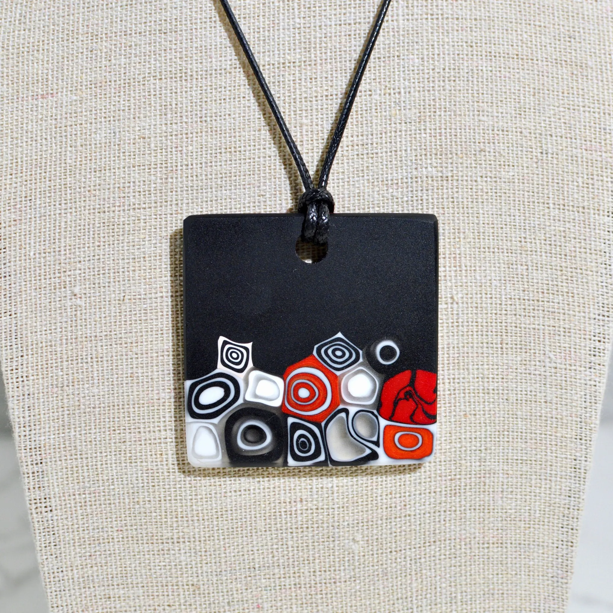 Piastra Millefiori Black Glass Pendant Necklace, Made in Italy