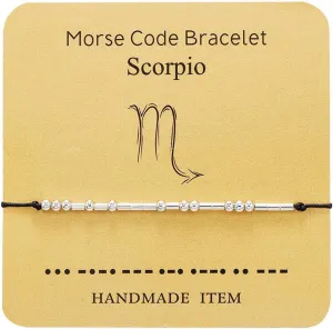 Pingyongchang 12 Zodiac Morse Code Bracelet Sterling Silver Beads on Silk Cord Friendship Bracelet Gift for Her