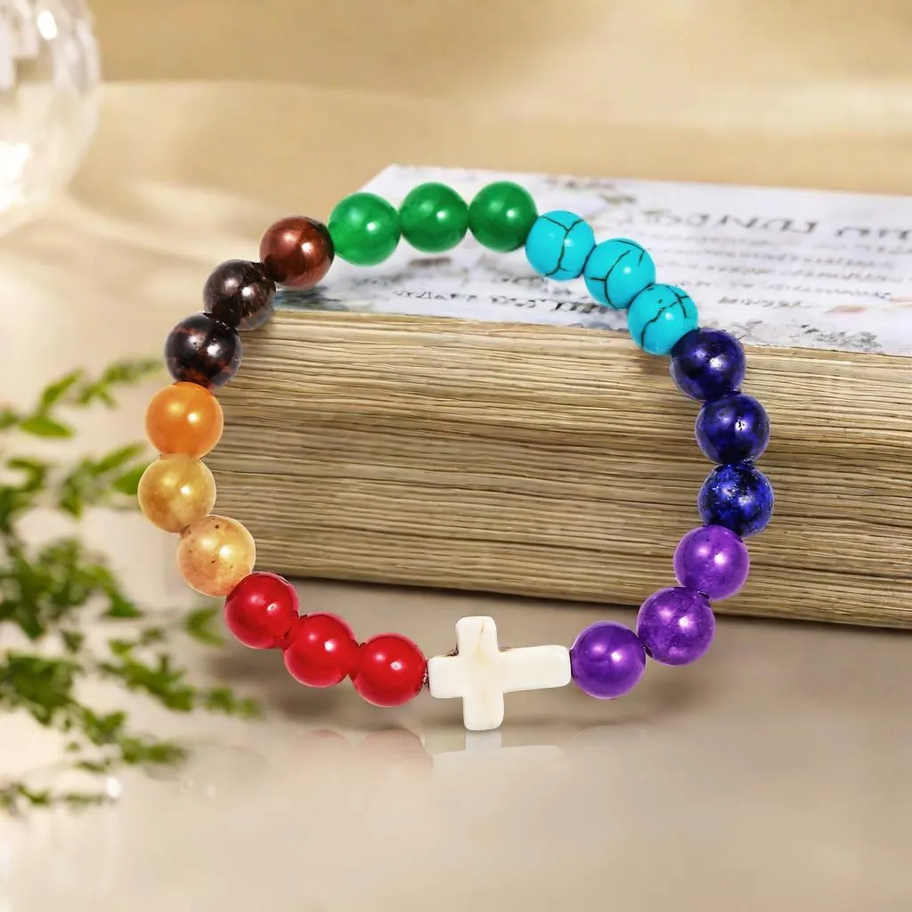 Pingyongchang Christian Gifts for Women Men Cross Healing Crystal Bracelet Faith Easter Catholic Religious Bracelet Natural Stone Stretch Bracelets Stress Relief Anxiety Yoga Bracelet For Teens