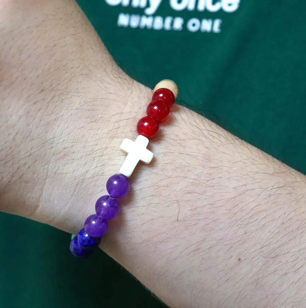 Pingyongchang Christian Gifts for Women Men Cross Healing Crystal Bracelet Faith Easter Catholic Religious Bracelet Natural Stone Stretch Bracelets Stress Relief Anxiety Yoga Bracelet For Teens
