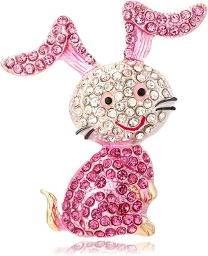 Pink Rabbit Brooch Pin for Women Girls Rhinestone Crystal Cute Fashion Animal Bunny Brooches Lapel Pins Clothing Accessories Christmas Graduation Easter Holiday Party Jewelry