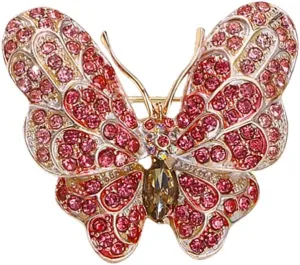 Pink Rhinestone Butterfly Brooch Pin for Women Girls Gold Plated Fashion Crystal Animal Insect Brooches Lapel Pins Dainty Hat Bag Suit Dress Accessories Birthday Holiday Wedding Jewelry Gift Mom Sister Friend