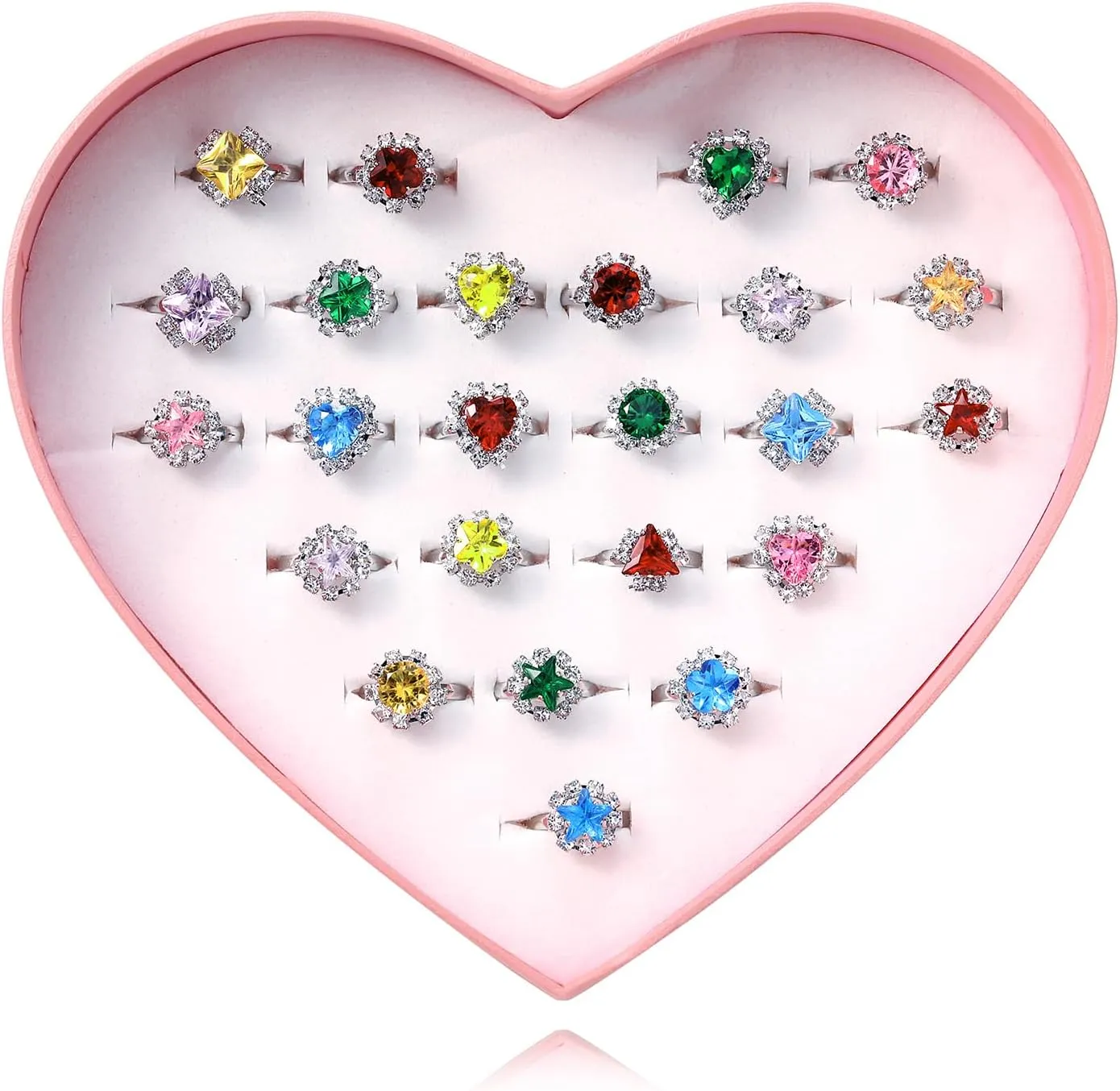 PinkSheep Jewel Rings for Kids 24pc Adjustable No duplication Girl Pretend Play and Dress Up Rings