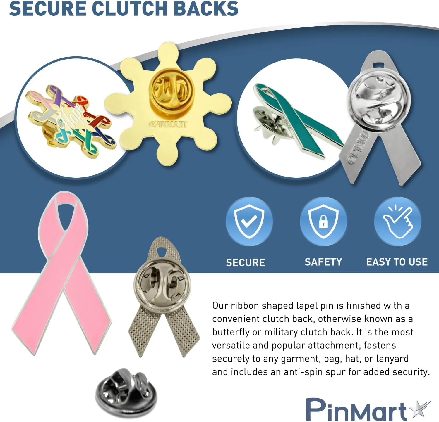 PinMart Awareness Enamel Lapel Pin  Nickel and Gold Plated Ribbon Pin  Prevention and Awareness Ribbon  Jewelry Brooch with Secure Clutch Back