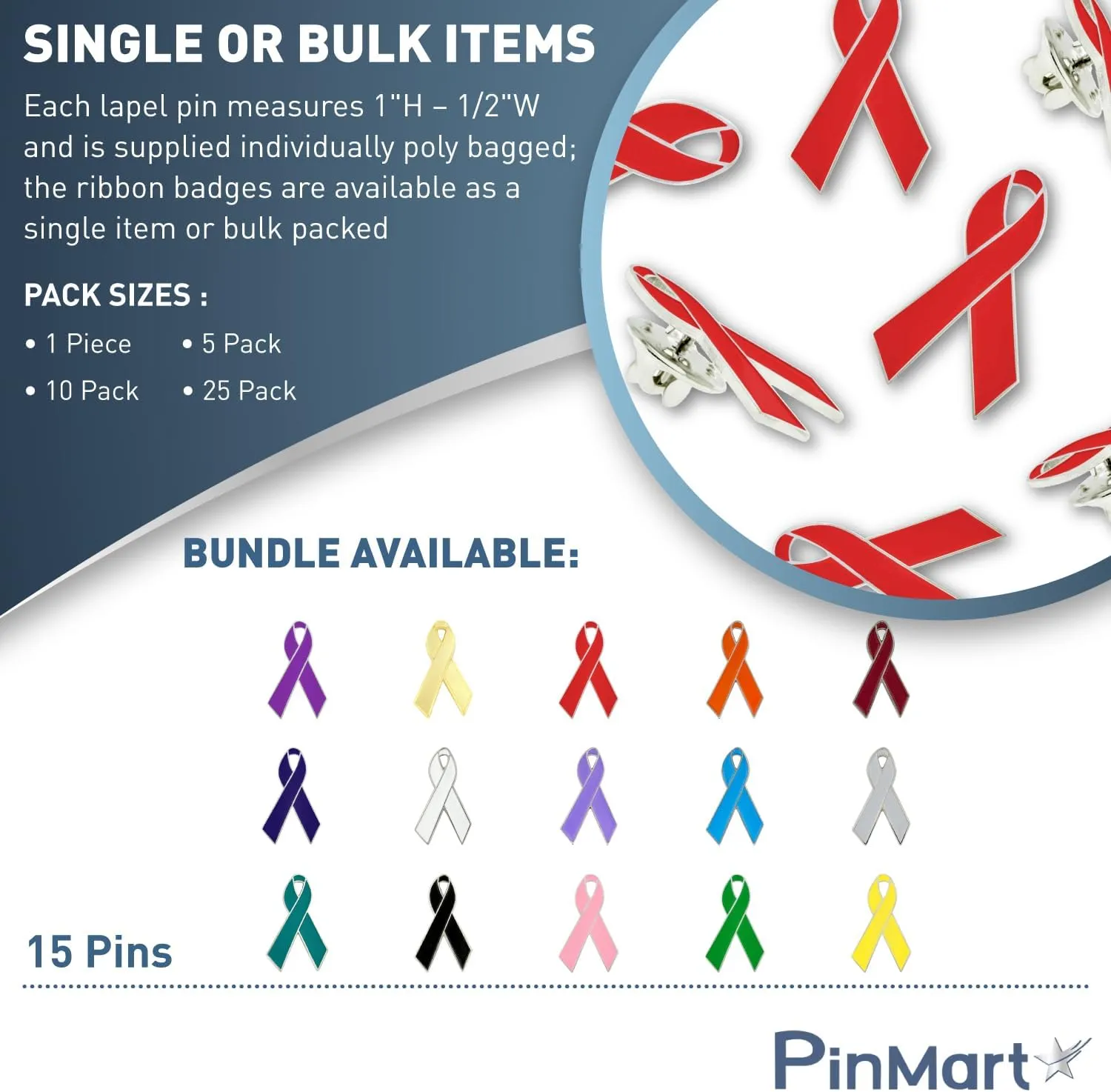 PinMart Awareness Enamel Lapel Pin  Nickel and Gold Plated Ribbon Pin  Prevention and Awareness Ribbon  Jewelry Brooch with Secure Clutch Back