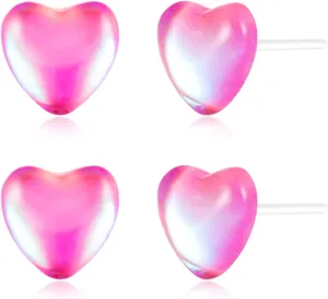 Plastic Earrings, KMEOSCH 2 Pairs Hypoallergenic Lightweight Small Simple Plastic Heart Earrings Studs for Sensitive Ears