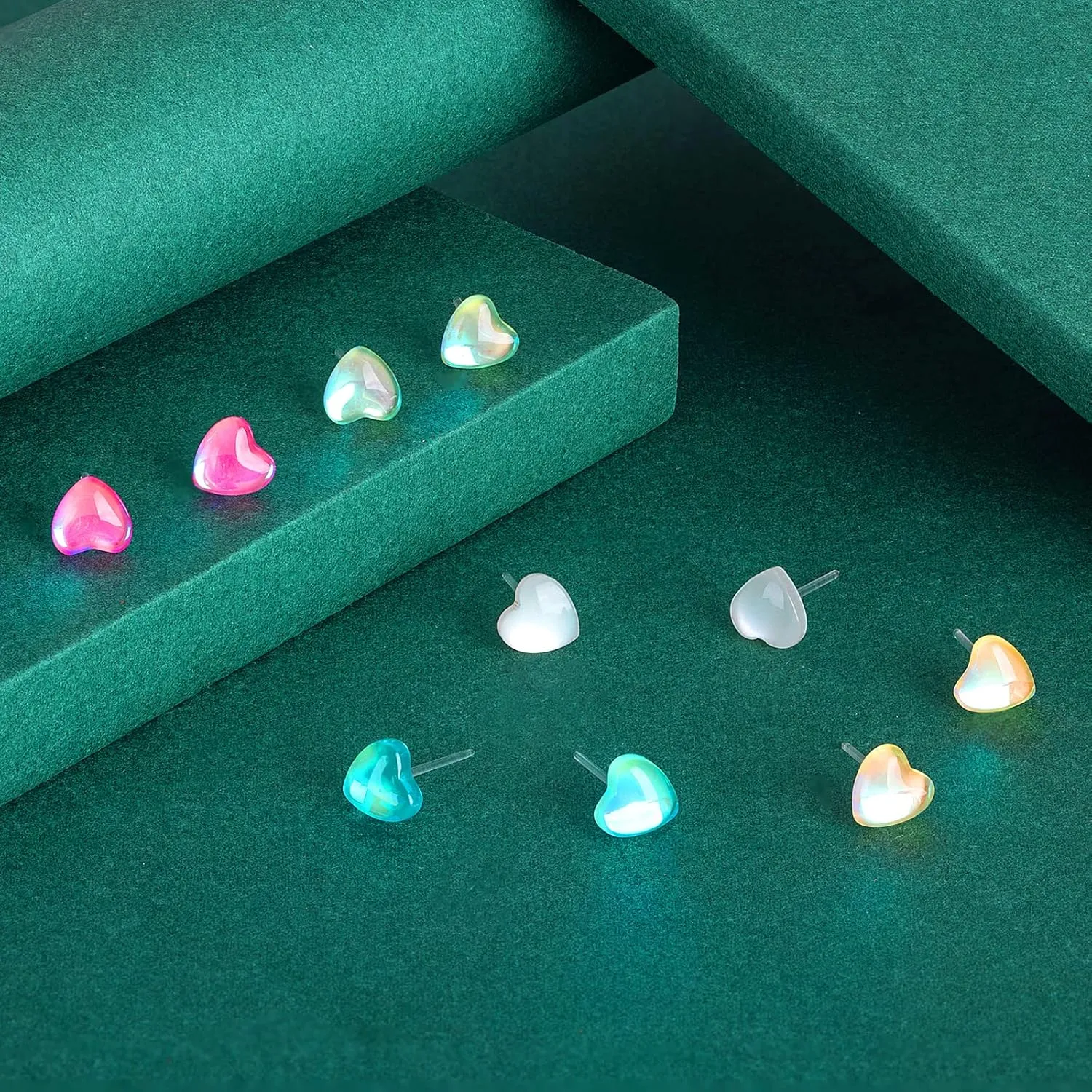 Plastic Earrings, KMEOSCH 2 Pairs Hypoallergenic Lightweight Small Simple Plastic Heart Earrings Studs for Sensitive Ears