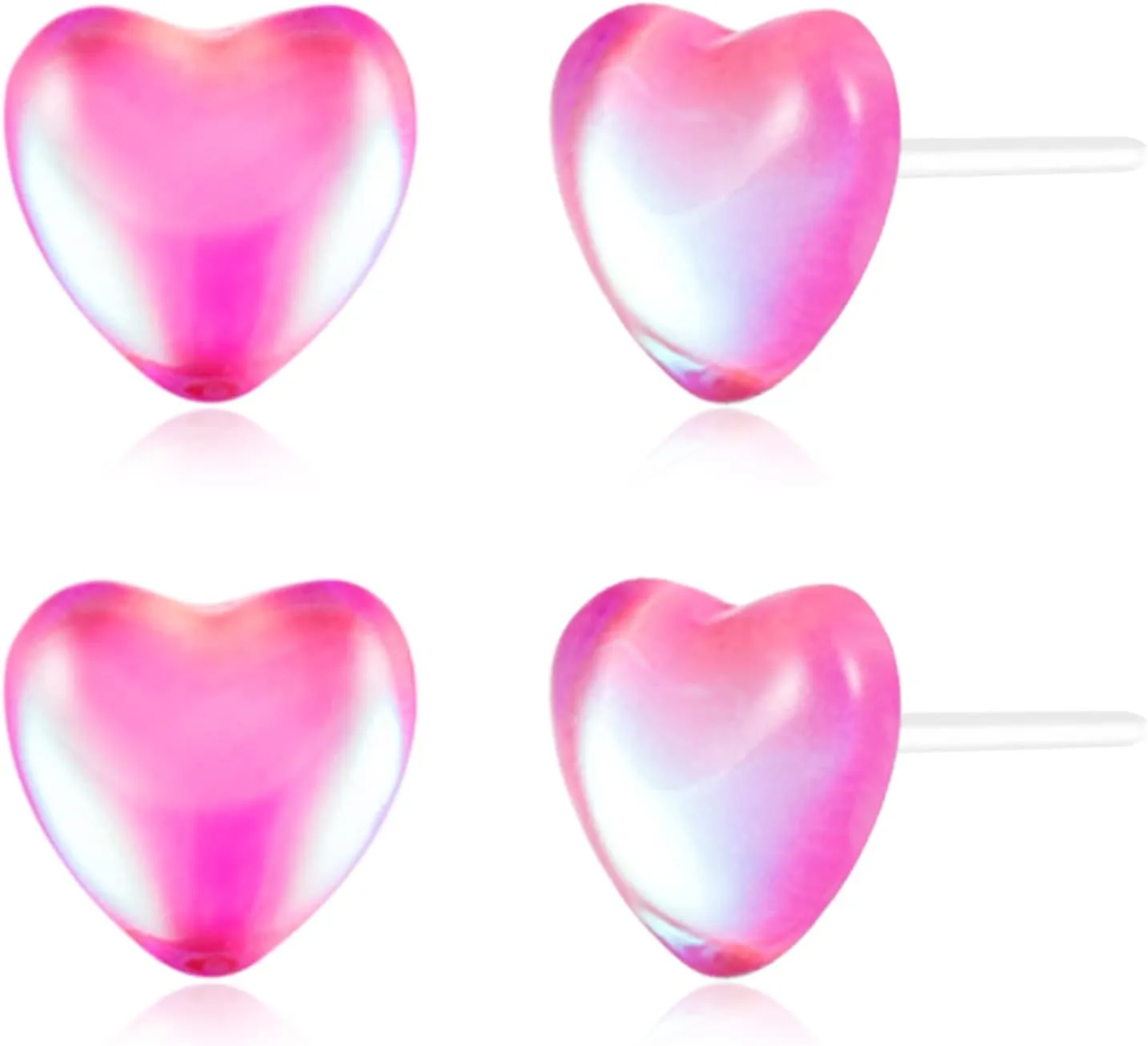 Plastic Earrings, KMEOSCH 2 Pairs Hypoallergenic Lightweight Small Simple Plastic Heart Earrings Studs for Sensitive Ears