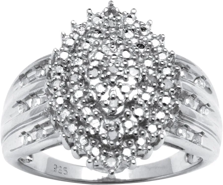 Platinum over Sterling Silver Round Genuine Diamond Marquise Cluster Ring (1/3 cttw, I Color, I3 Clarity)