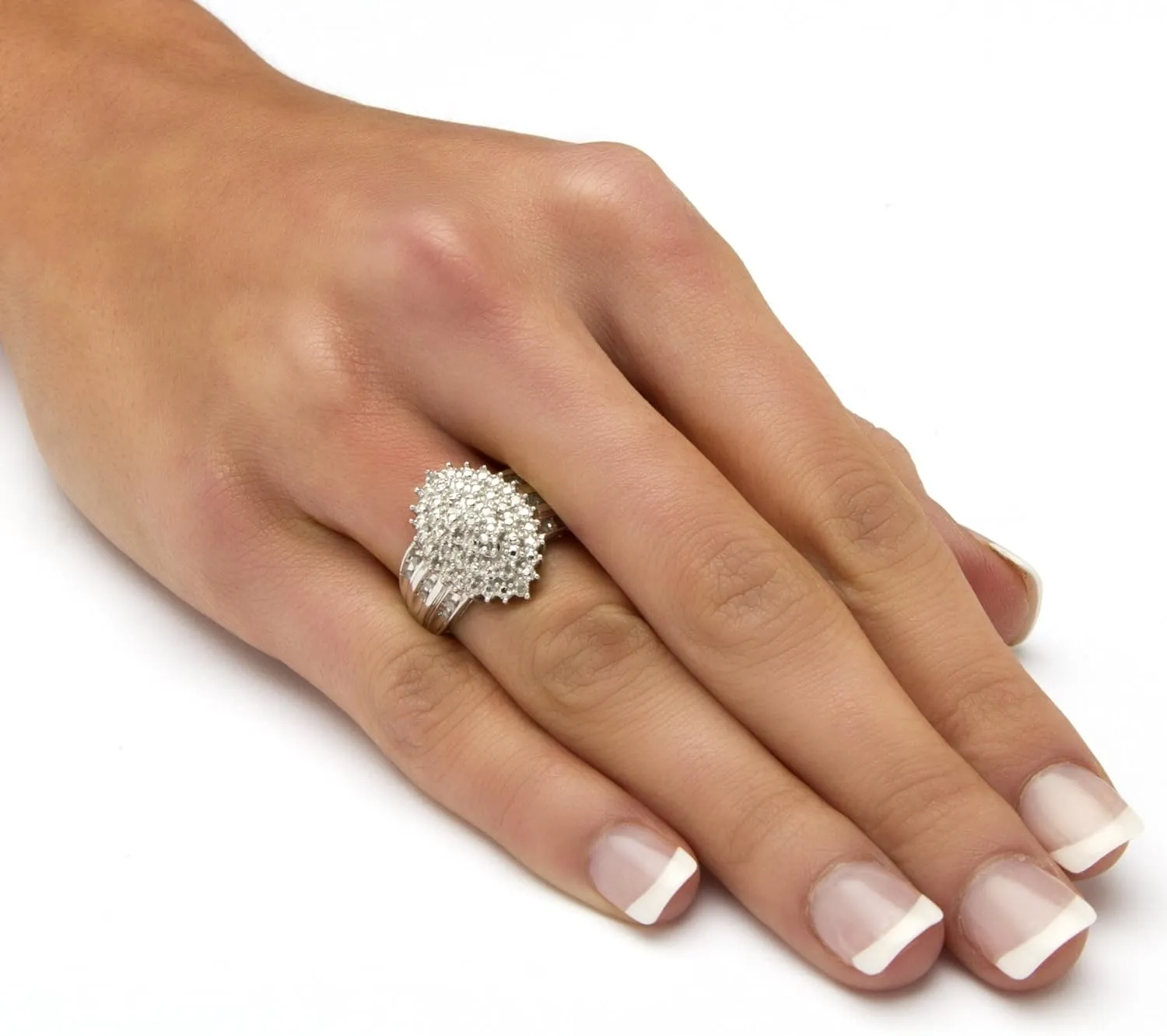 Platinum over Sterling Silver Round Genuine Diamond Marquise Cluster Ring (1/3 cttw, I Color, I3 Clarity)