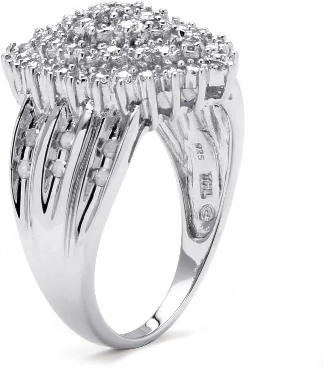 Platinum over Sterling Silver Round Genuine Diamond Marquise Cluster Ring (1/3 cttw, I Color, I3 Clarity)