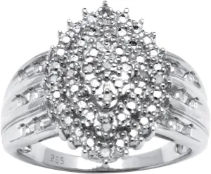 Platinum over Sterling Silver Round Genuine Diamond Marquise Cluster Ring (1/3 cttw, I Color, I3 Clarity)