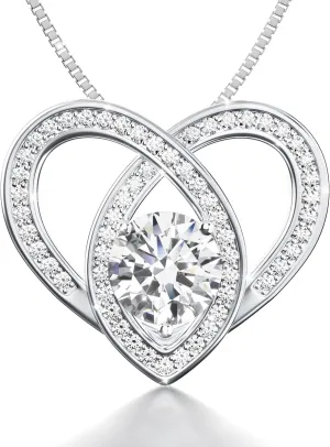 Platinum Plated Moissanite Pendant Necklace Gift for Women, 1-3 carat Moissanite D Color (VVS1), Anniversary Eternity Jewelry Present for Wife Mother Gift Necklace with Moissanite Diamond Gift for Her Birthday