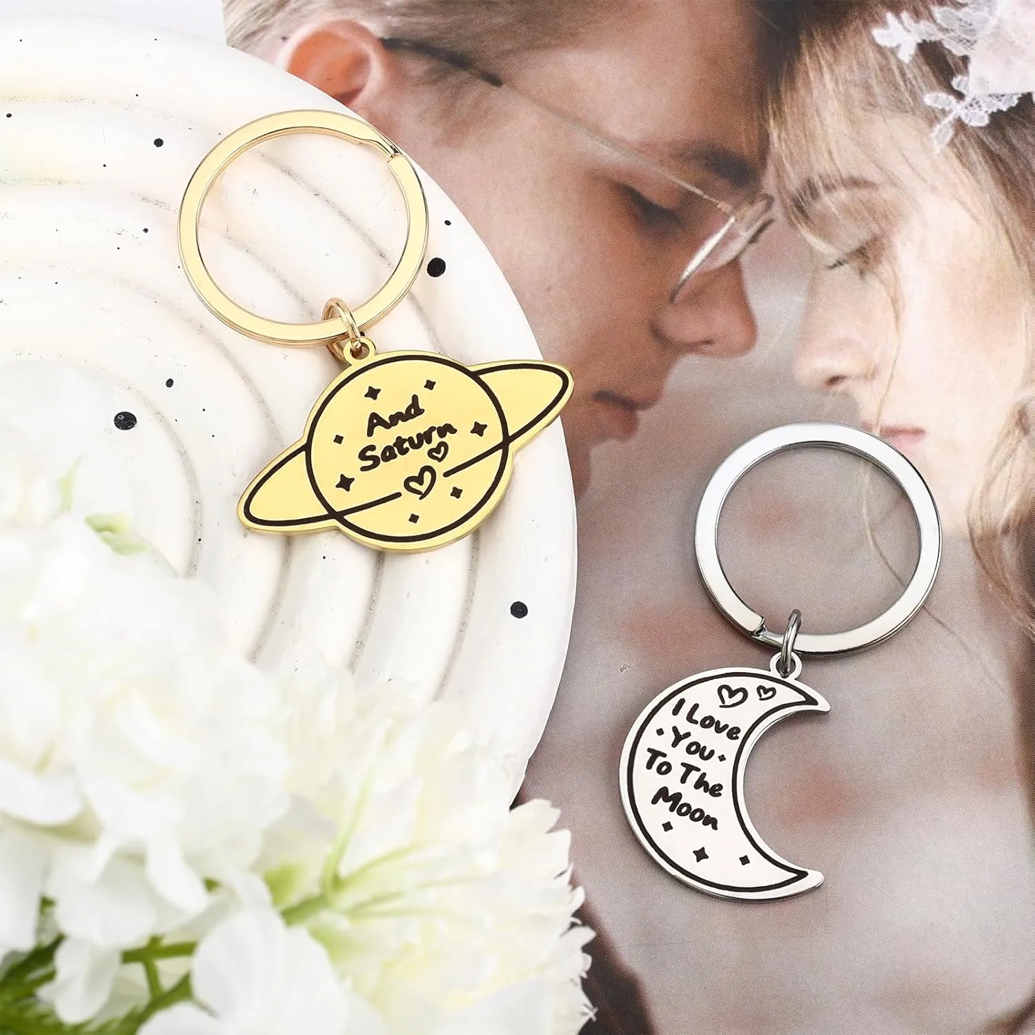 PLwelth Moon Star Keychain for Couples Cute Spaceman Keyring for Boyfriend Girlfriend Friendship Gifts for Her Him Christmas
