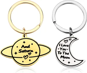 PLwelth Moon Star Keychain for Couples Cute Spaceman Keyring for Boyfriend Girlfriend Friendship Gifts for Her Him Christmas