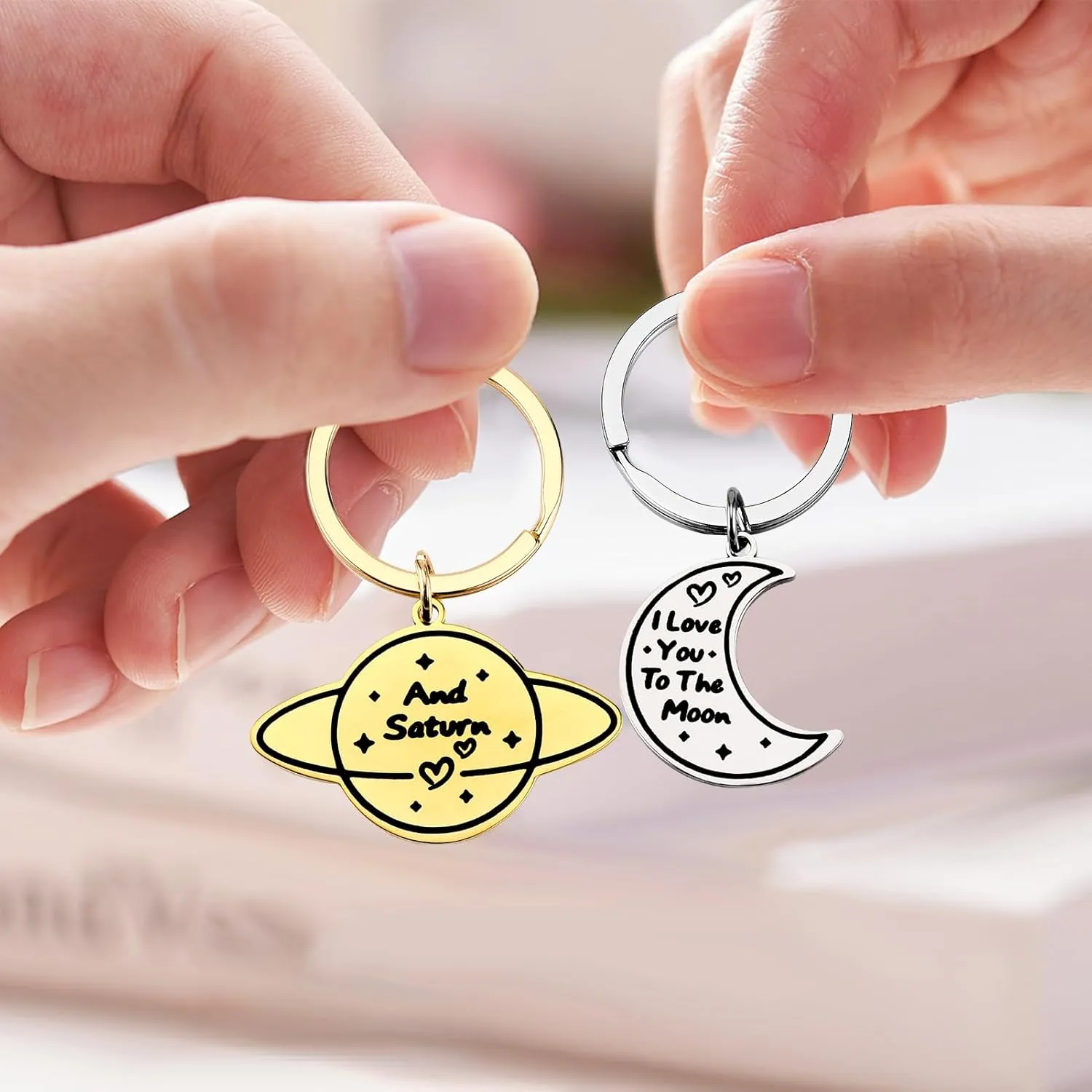 PLwelth Moon Star Keychain for Couples Cute Spaceman Keyring for Boyfriend Girlfriend Friendship Gifts for Her Him Christmas