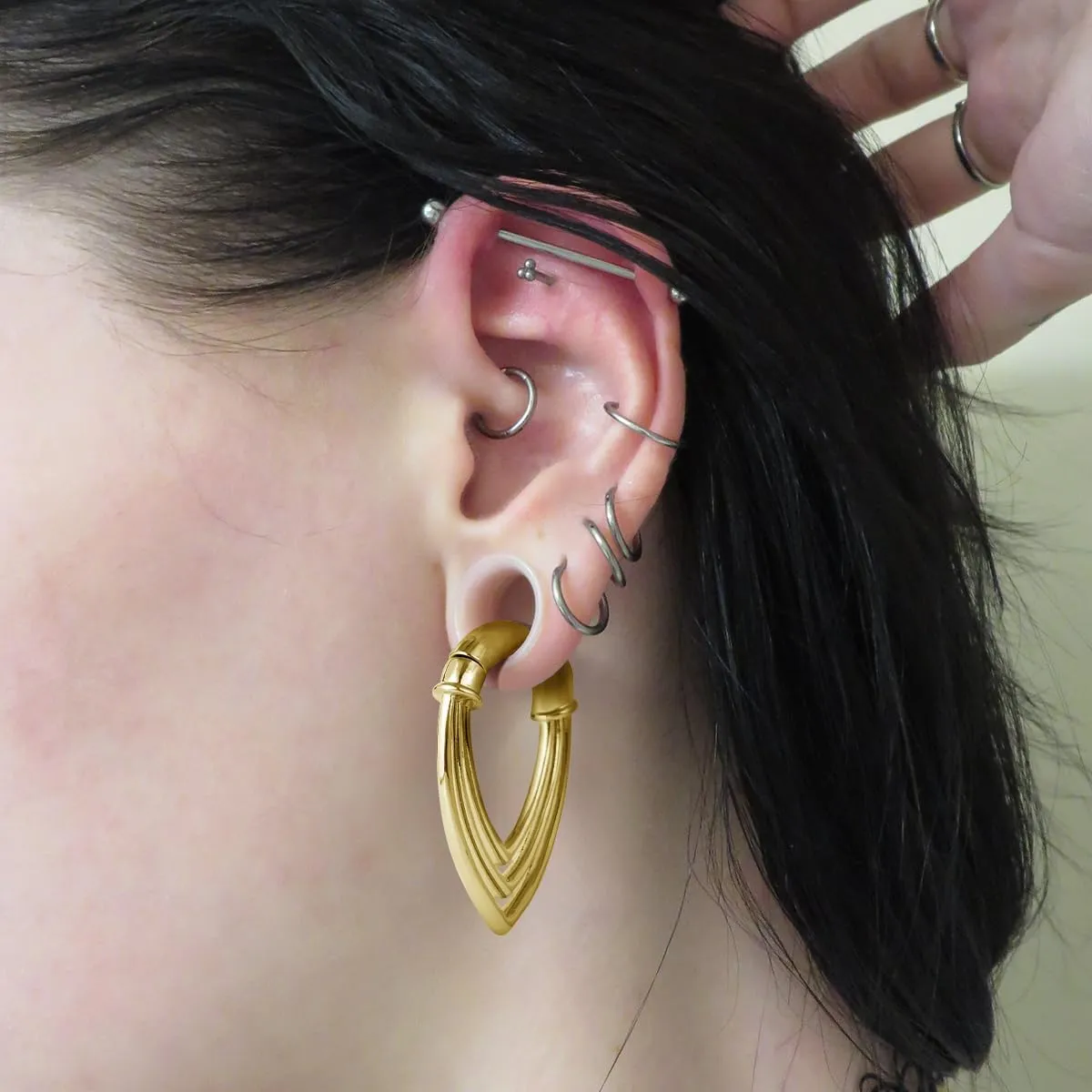 PONWAG 1 Pair 4mm 5mm Punk Ear Weight 4g 6g Ear Gauge Dangle Plug Hanger Hoop Brass Gothic Rivets Cobweb Ear Tunnels For Women Men Body Piecing Jewelry