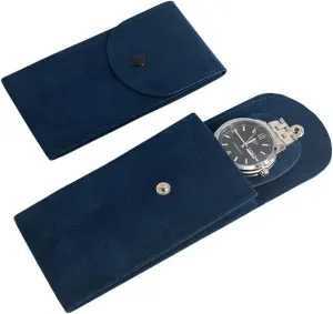 Portable Velvet Watch Snap Pouch Travel Watch Case Single Watch Holder Pouch Wristwatches Bracelets Storage Bag for Men Women Blue