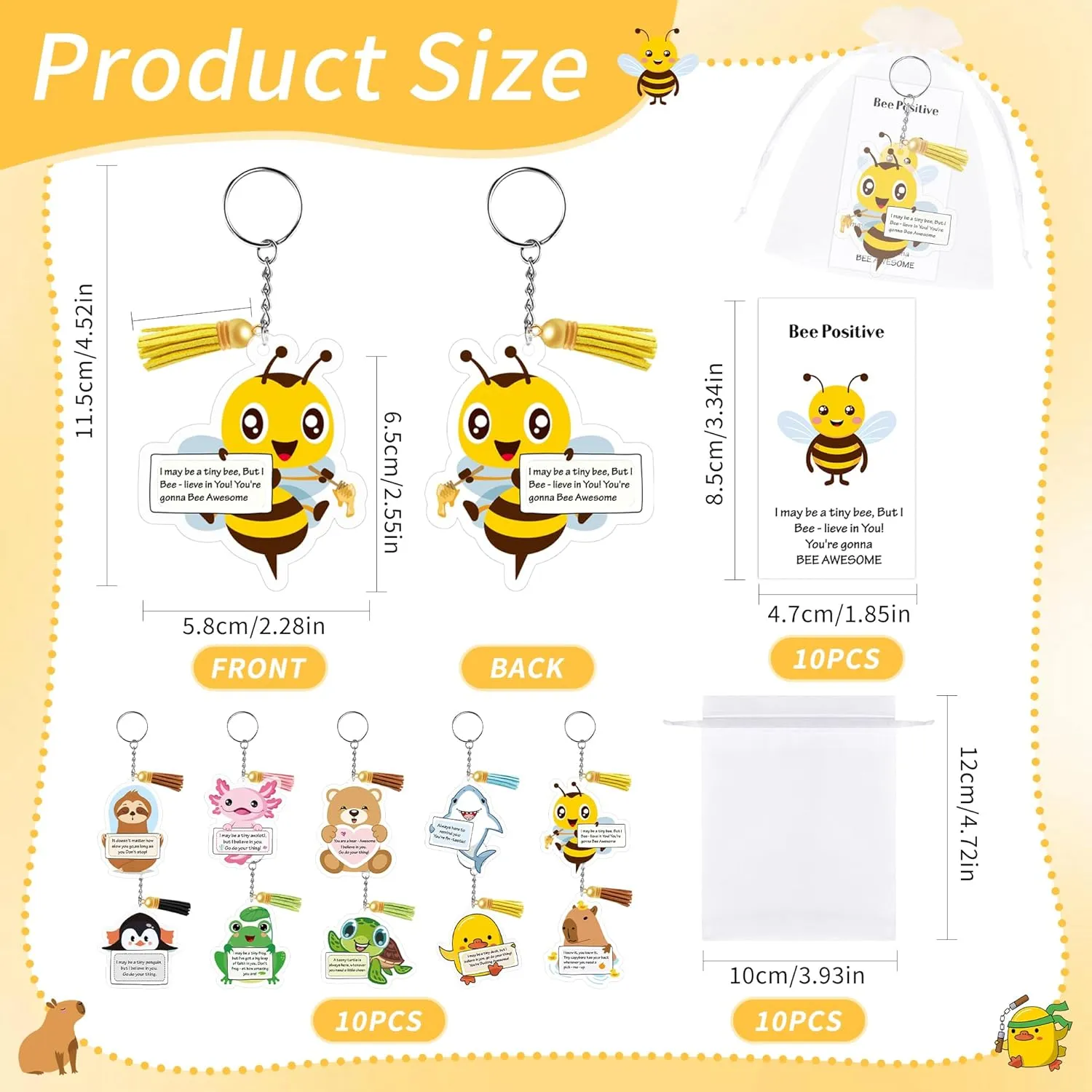 Positive Support Keychains Gifts 20pcs Employee Appreciation Gift Bulk for Coworker Friend Cute Animal Keychain