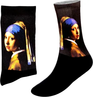 Premium Crew Socks Art The Girl with Pearl Earring Fun Cotton Blend with Cool Cute Colorful Casual Pattern Design Dress for Women and Men