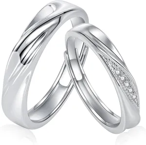Promise Rings for Couples Matching Couple Adjustable Ring Cross Love River Sterling Silver Him and Her Wedding Engagement Band