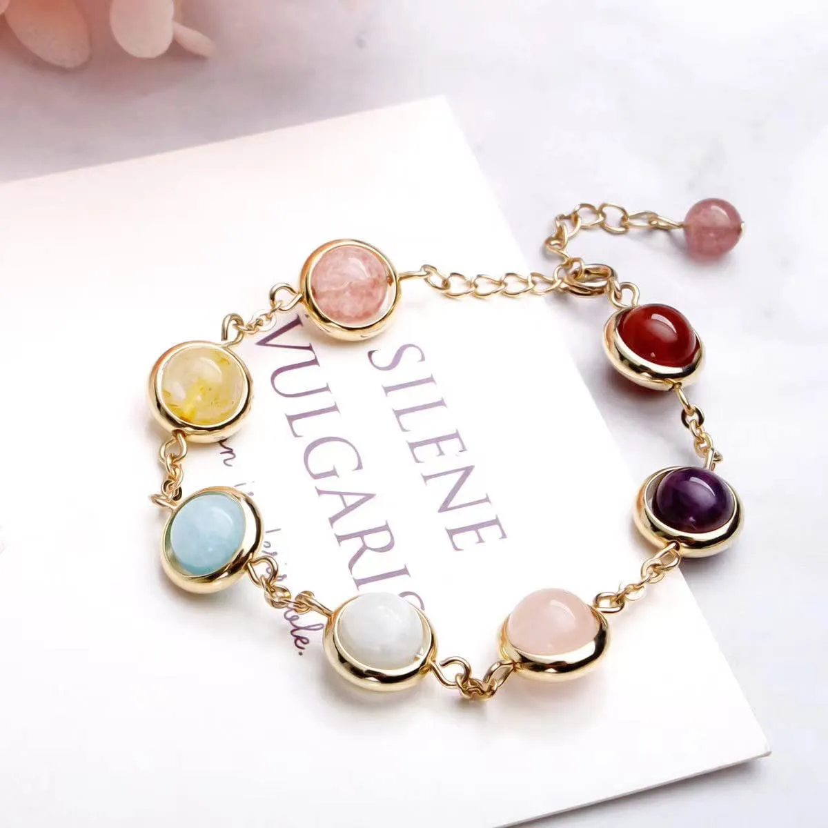 Protection Crystal Bracelet Handmade Chakra Bracelets Healing Stone Bracelet Spiritual Anxiety Jewelry for Women Aesthetic Amethyst Rose Quartz Carnelian Gemstone Beads Wish Bracelet Gift