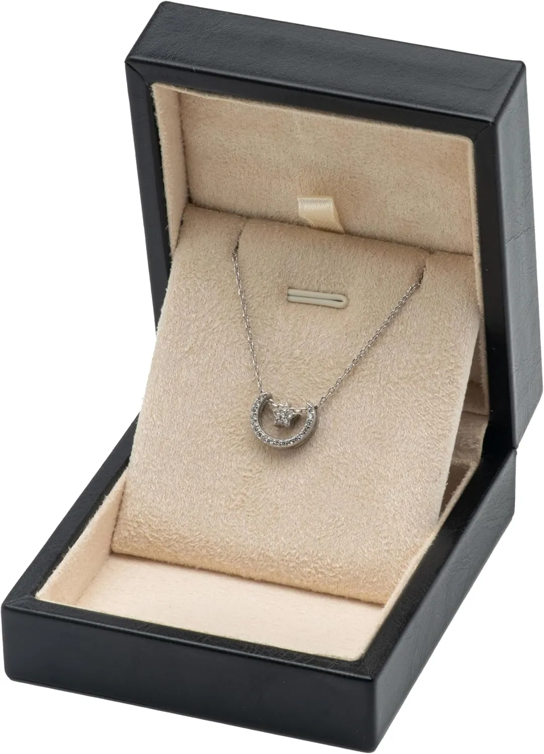 PU Leather Necklace Pendant Box for Wedding,Jewelry Gift Storage Display Case (Black and Beige)