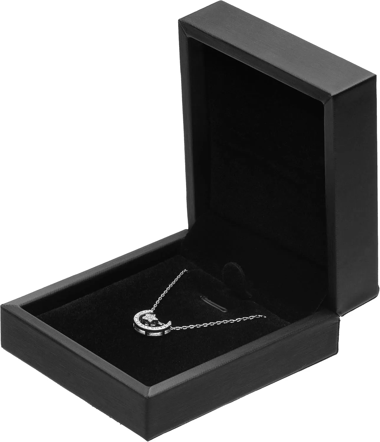 PU Leather Necklace Pendant Box for Wedding,Jewelry Gift Storage Display Case (Black)