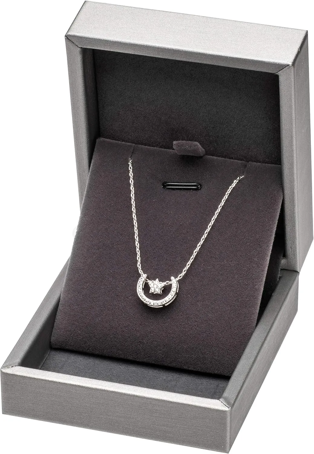 PU Leather Necklace Pendant Box for Wedding,Jewelry Gift Storage Display Case (Grey)