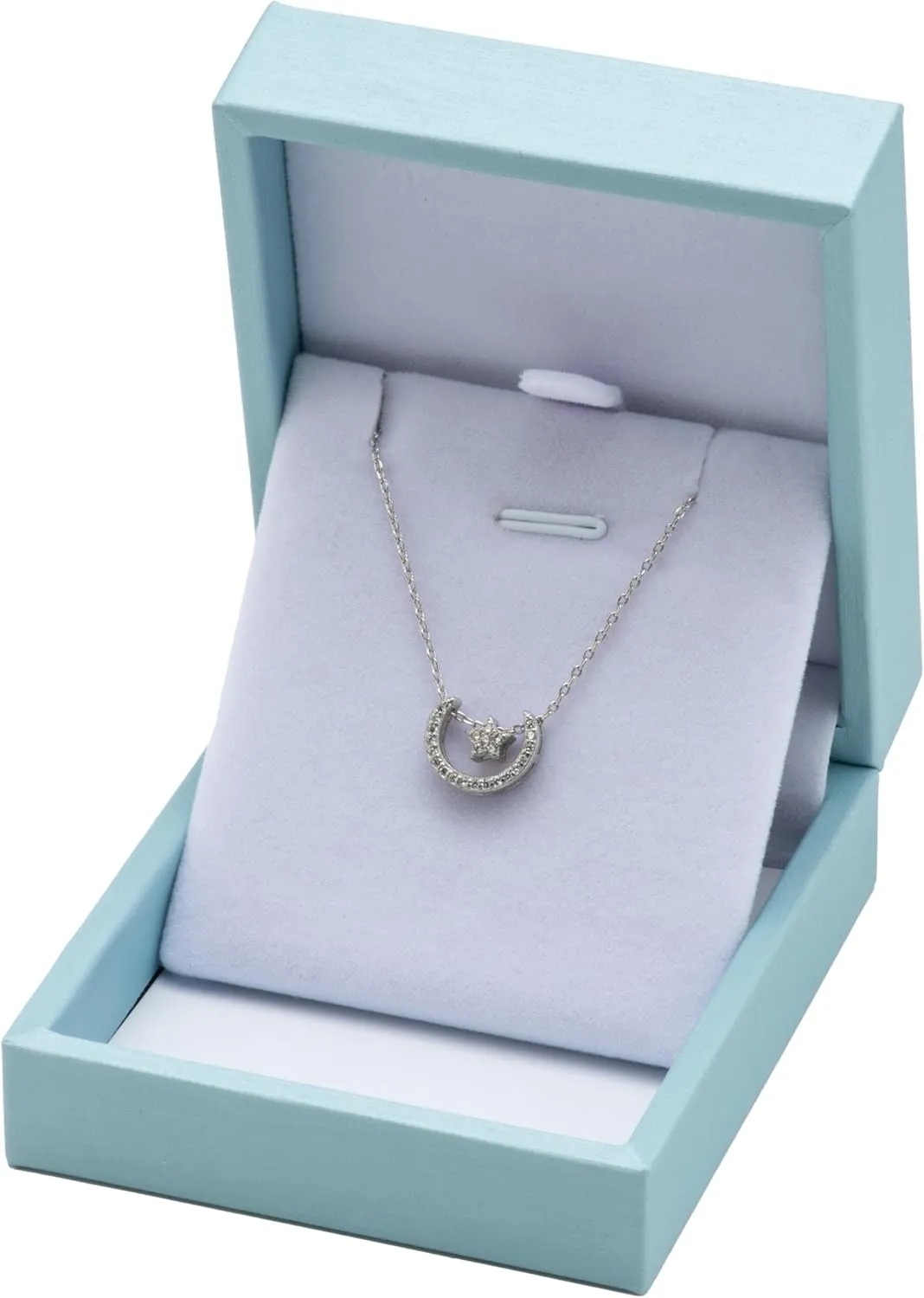 PU Leather Necklace Pendant Box for Wedding,Jewelry Gift Storage Display Case (Light Blue)