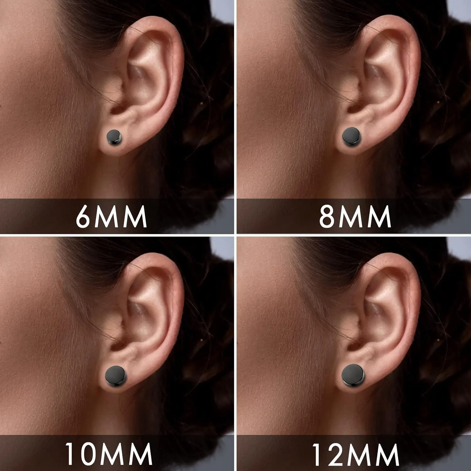 Punk 6-12mm Stainless Steel Black Magnetic Non-piercing Clip On Fake Cheater Stud Earrings for Men Women