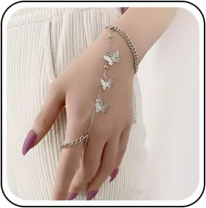 Punk Butterfly Finger Bracelet Butterfly Slave Chain Bracelet Gold Ring Chain Bracelet Vintage Curb Chain Bracelet Hand Chain Jewelry for Women